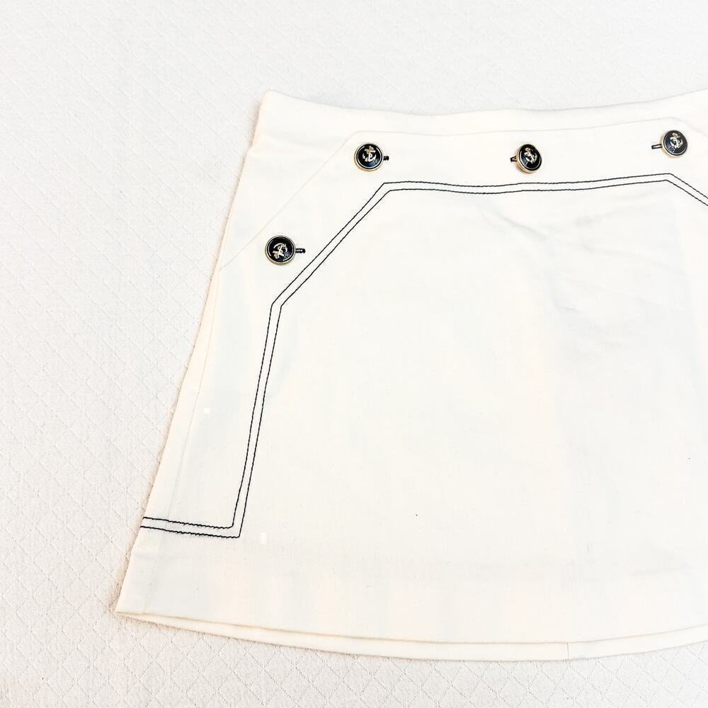 Zara Navy Style Mini Skirt Conference Cream Blue Button Size L NWT - Picture 3 of 6